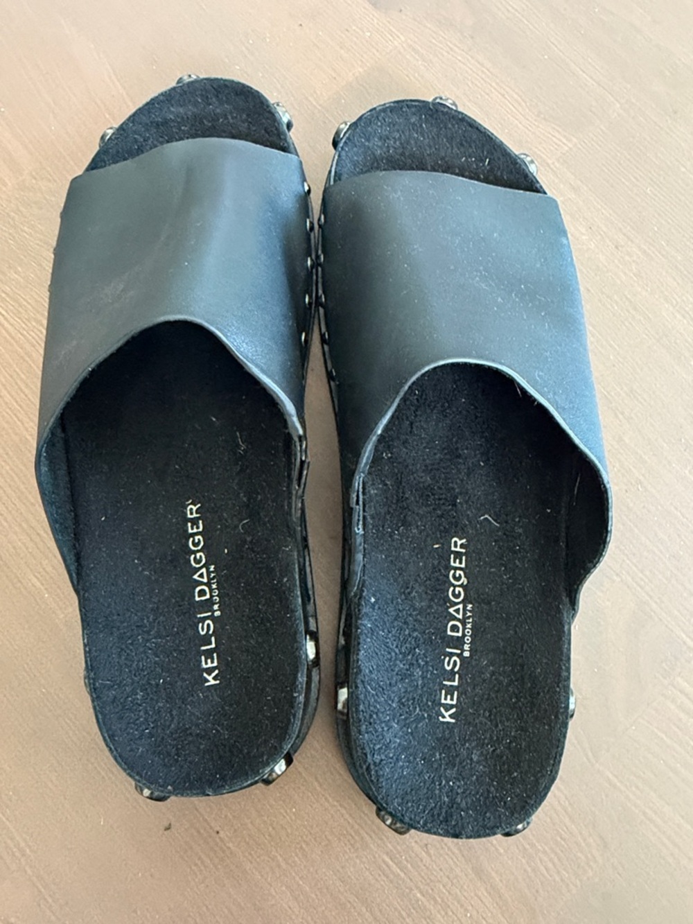 Kelsi Dagger Black Studded Slide Mules
